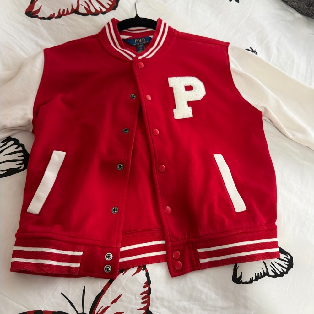 Polo Ralph Lauren Red and White Varsity Jacket Size 16 Girls